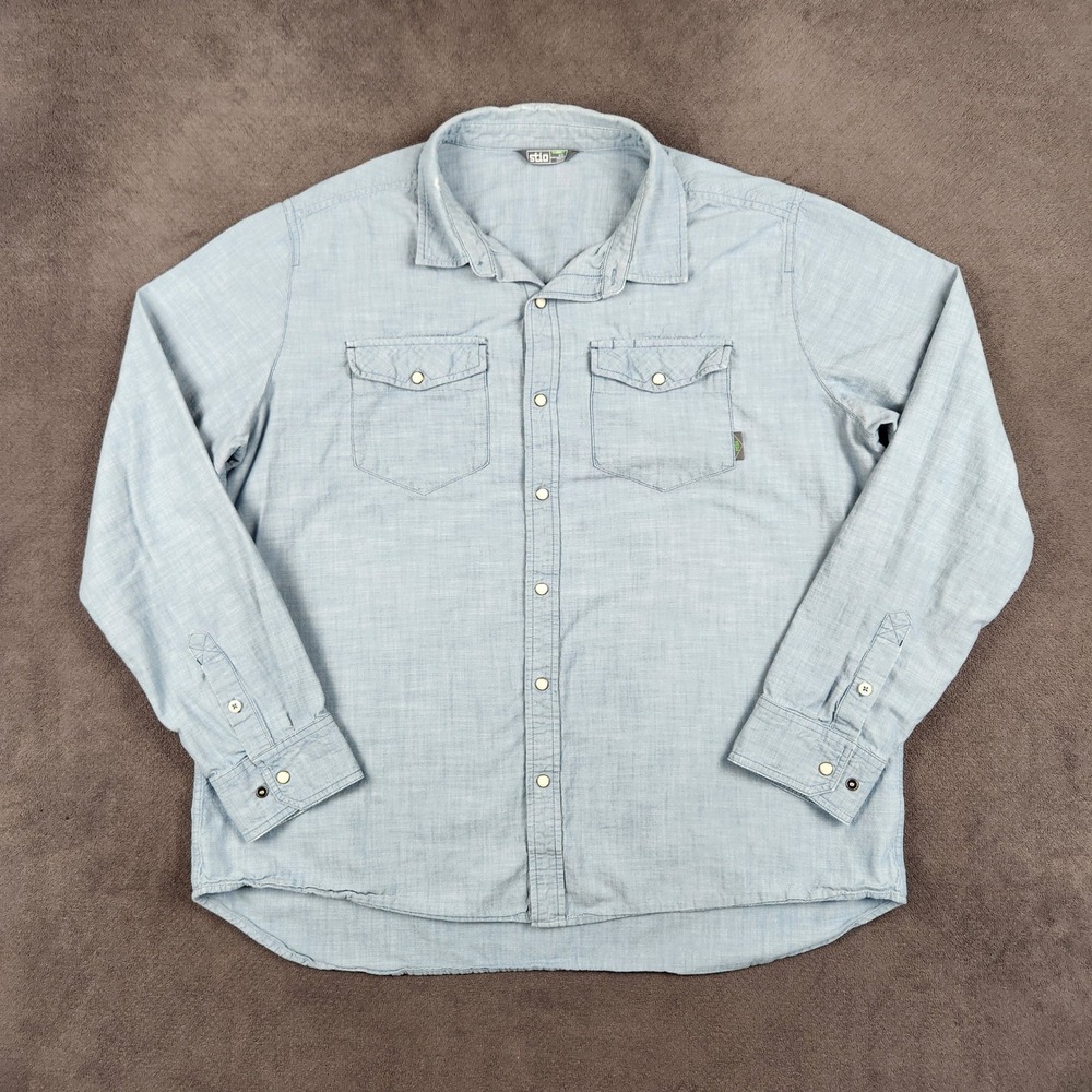 Stio Eddy Shirt Mens XXL Blue Chambray Organic Cotton Long Sleeve Western Snap - Picture 2 of 12